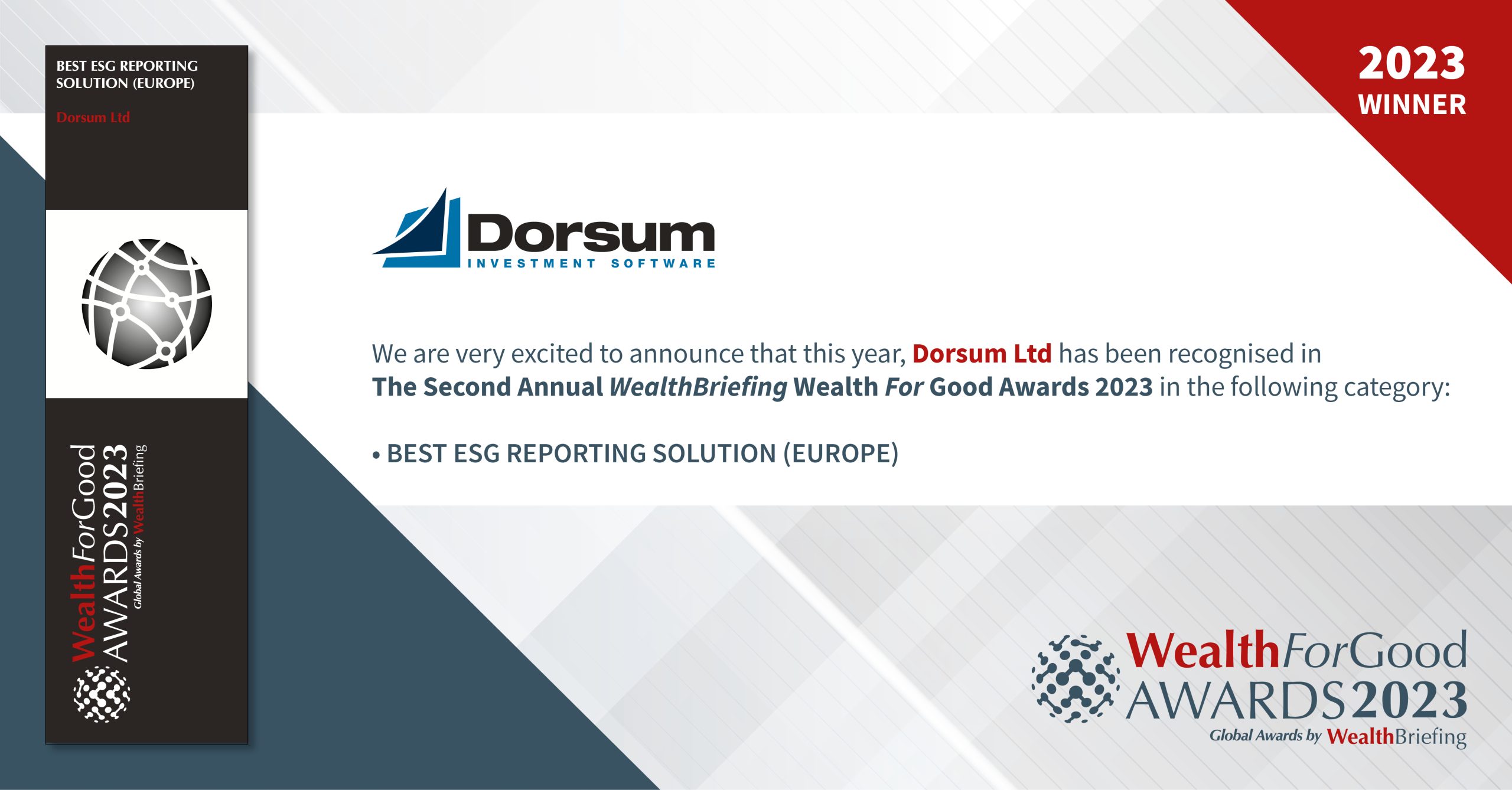 A Dorsum nyerte a ,,Legjobb ESG reporting megoldás (Európa)” díját a WealthForGood Awards 2023-as díjátadóján